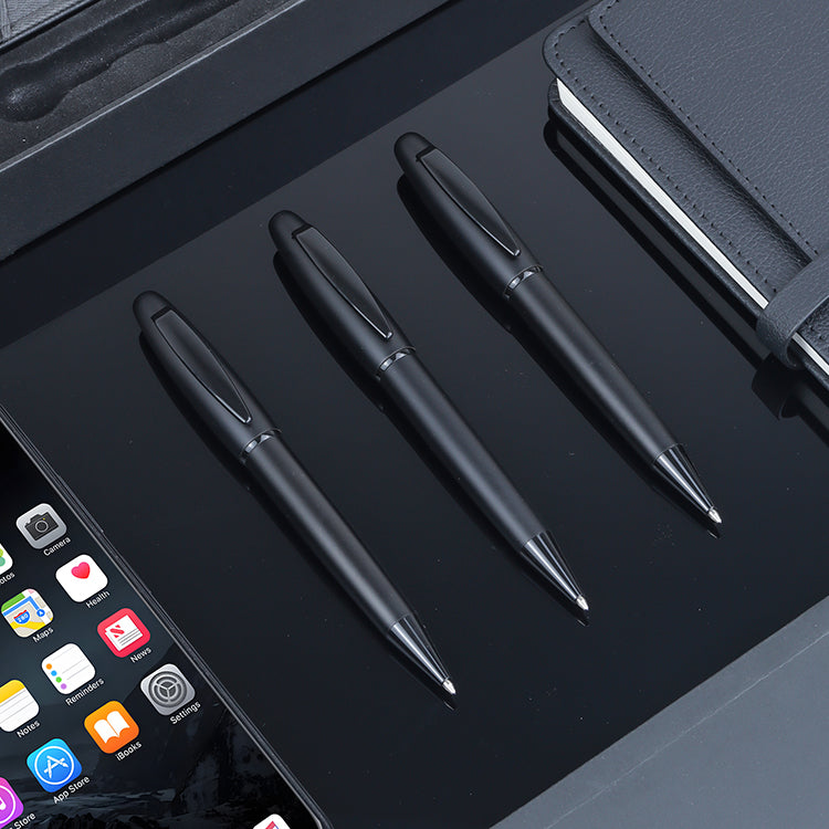 Matt gift pen custom logo ballpoint metal pen new design pens black ink with leather pen box