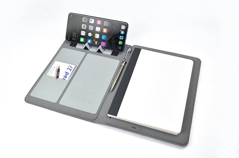Business Notebook 100 Sheets Notebook With Metal Pen Multifunctional 8000mA Wireless Charger Notebook With Phone Holder