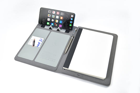 Business Notebook 100 Sheets Notebook With Metal Pen Multifunctional 8000mA Wireless Charger Notebook With Phone Holder