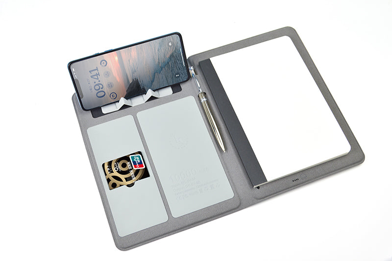 Business Notebook 100 Sheets Notebook With Metal Pen Multifunctional 8000mA Wireless Charger Notebook With Phone Holder