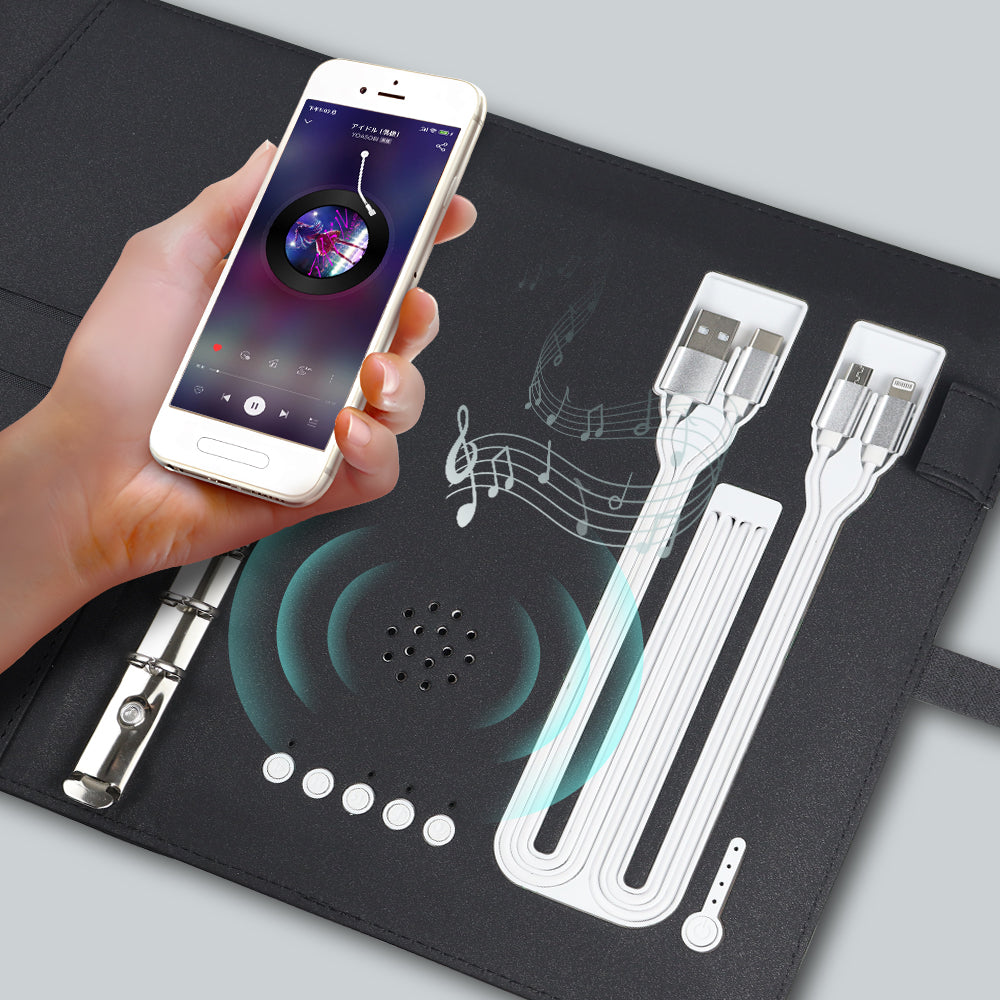 Functional Business Smart Notebook Leather Substance Power Bank Wireless Charger Custom Brand With USB Flash Drive Set