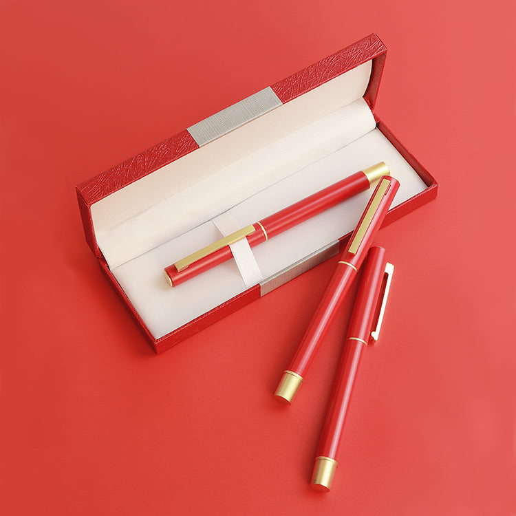 New design metal gift pen with red leather pen box signature luxury gloss pen custom design logo