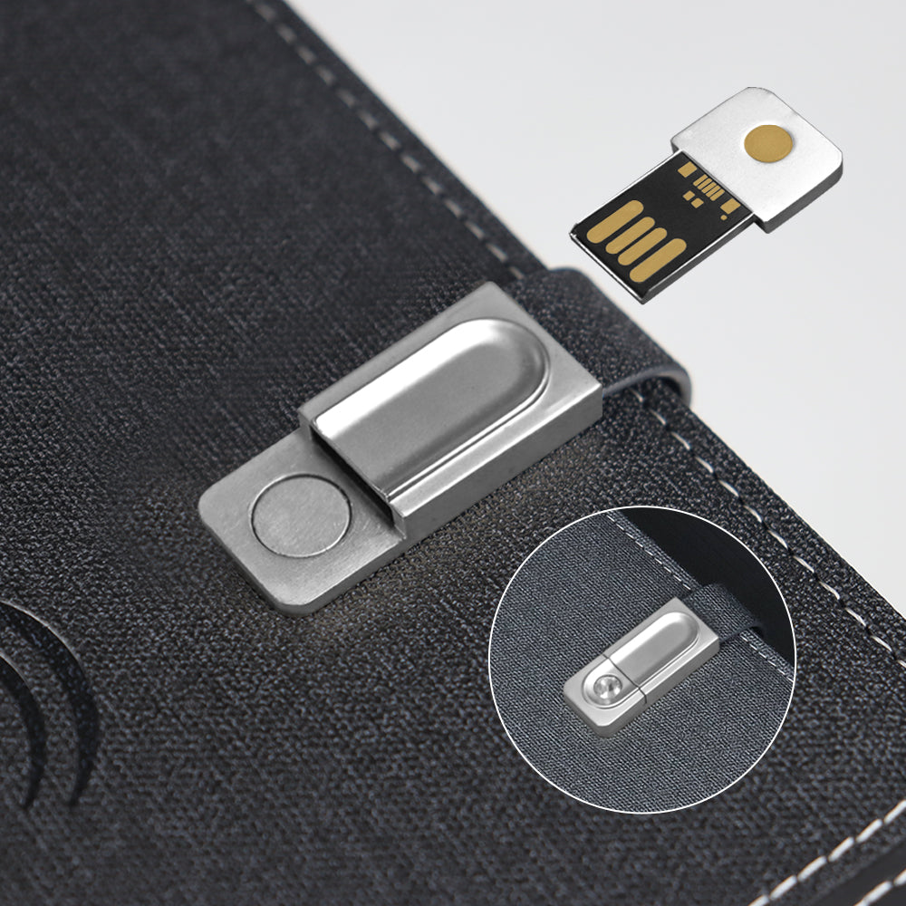 Functional Business Smart Notebook Leather Substance Power Bank Wireless Charger Custom Brand With USB Flash Drive Set