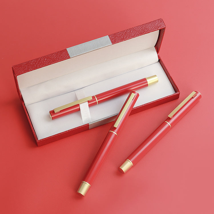 New design metal gift pen with red leather pen box signature luxury gloss pen custom design logo