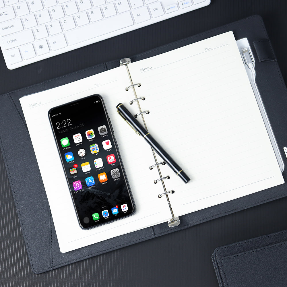Functional Business Smart Notebook Leather Substance Power Bank Wireless Charger Custom Brand With USB Flash Drive Set