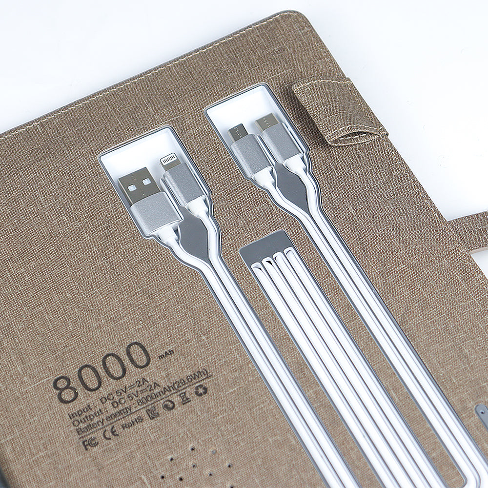 Functional Business Smart Notebook Leather Substance Power Bank Wireless Charger Custom Brand With USB Flash Drive Set