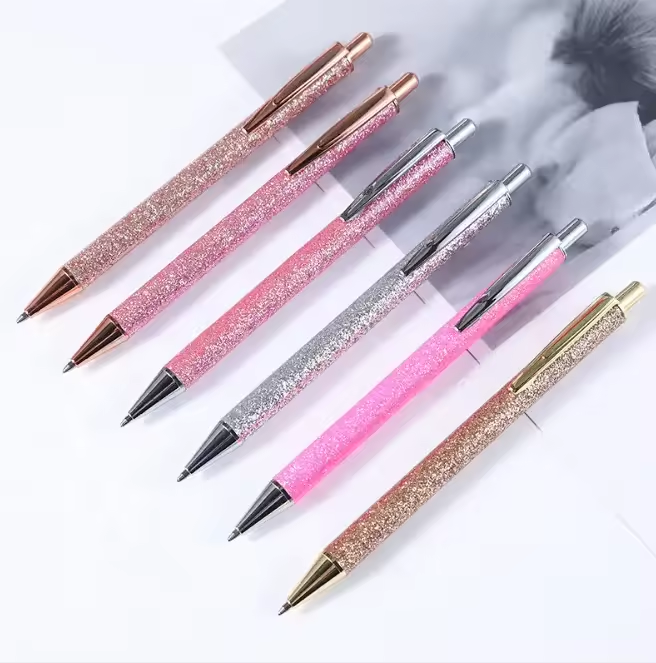 New Design Colorful Writing Click Metal LuxuryGift Pen Promotion Fashion Glitter Metal Ball Pen With Logo