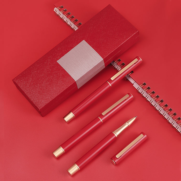 New design metal gift pen with red leather pen box signature luxury gloss pen custom design logo