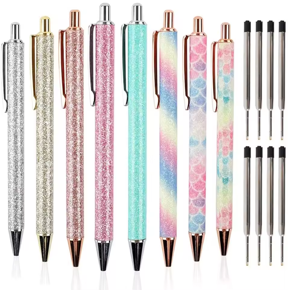 New Design Colorful Writing Click Metal LuxuryGift Pen Promotion Fashion Glitter Metal Ball Pen With Logo