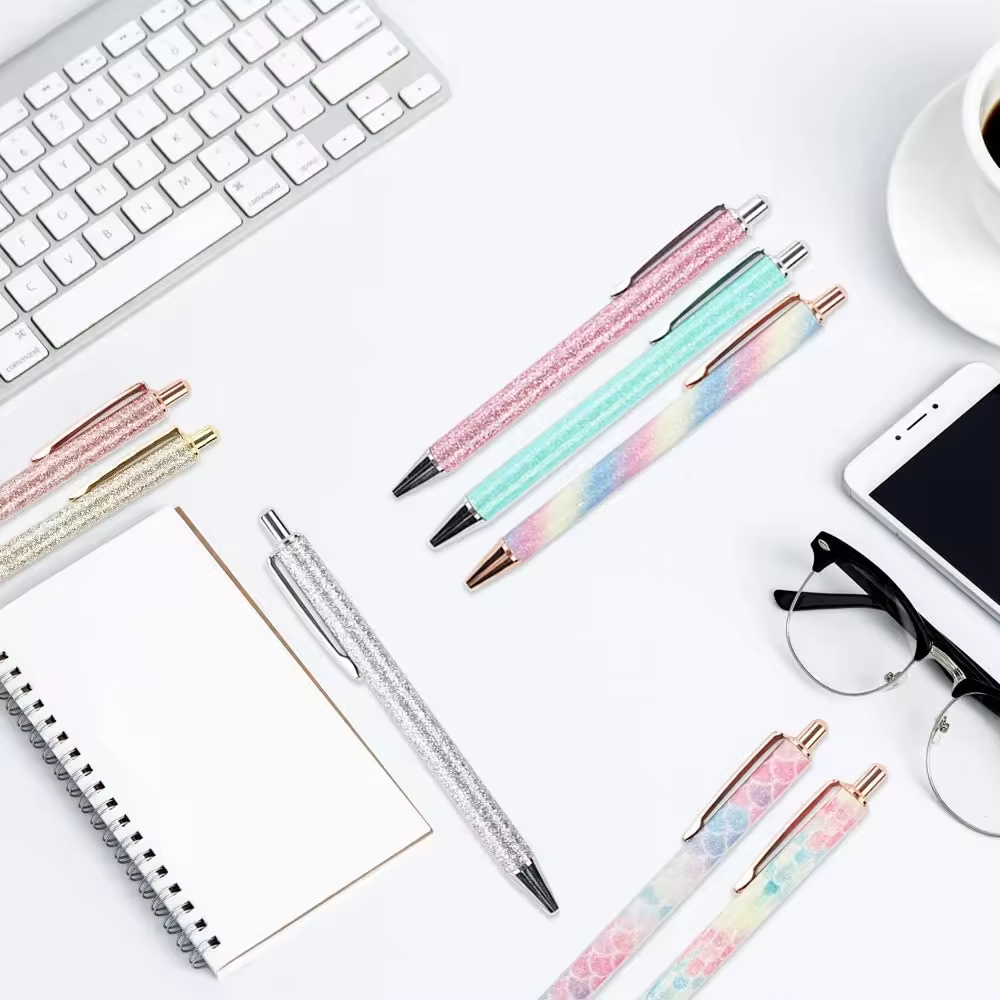 New Design Colorful Writing Click Metal LuxuryGift Pen Promotion Fashion Glitter Metal Ball Pen With Logo