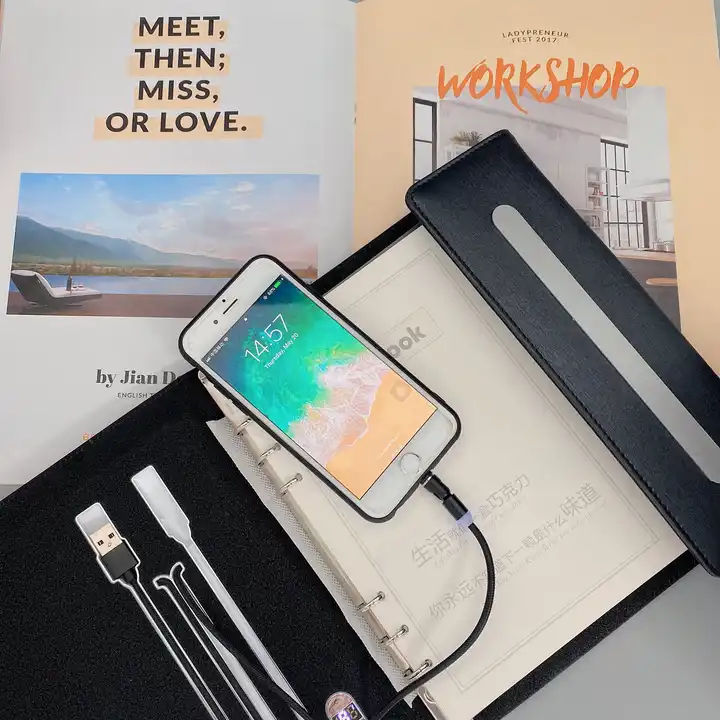 Low MOQ Foldable Laptop Notebook Set 100 Sheet 200 Pages Hand Cover Notebook With Card Case And Pen Gift Se