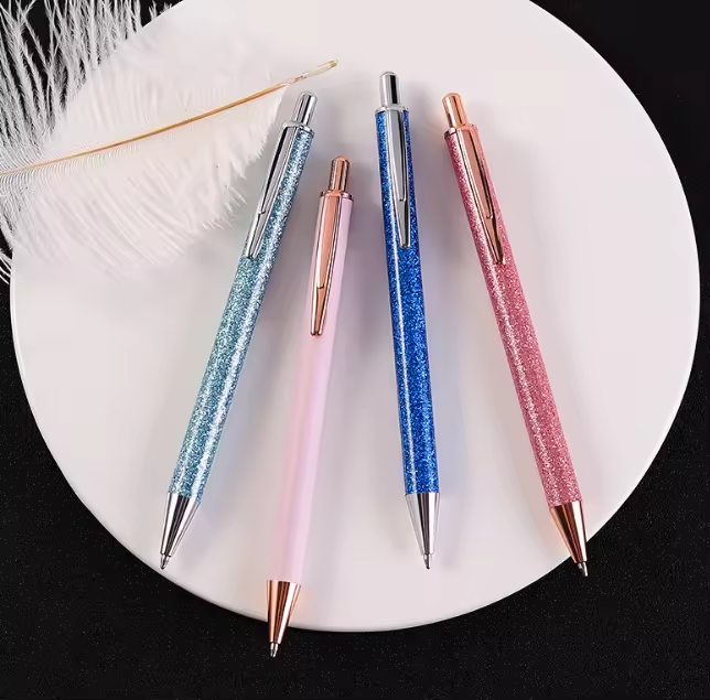 New Design Colorful Writing Click Metal LuxuryGift Pen Promotion Fashion Glitter Metal Ball Pen With Logo